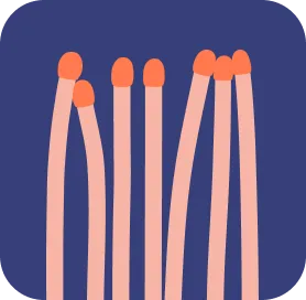 Stilisierte Darstellung von Streichhölzern auf dunkelblauem Hintergrund. Einige lehnen sich paarweise aneinander – ein minimalistisches Symbol für Nähe, Wärme oder Gemeinschaft.